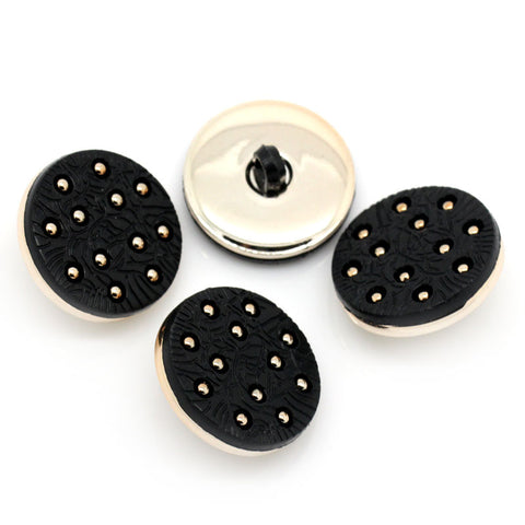 Sexy Sparkles 10 Pcs CCB Round Shank Black Buttons with Light Golden Polka Dot
