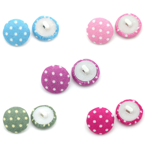 Sexy Sparkles 10 Pcs Woven Cloth Sewing Shank Buttons Round Polka Dot Pattern Mixed Colors