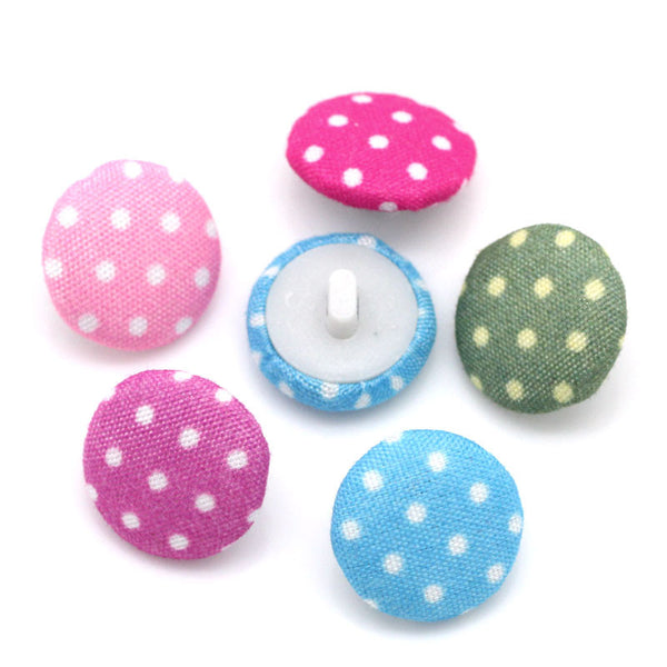 Sexy Sparkles 10 Pcs Woven Cloth Sewing Shank Buttons Round Polka Dot Pattern Mixed Colors