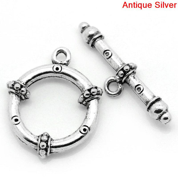 Sexy Sparkles 3 Sets of Toggle Clasps Round Antique Silver 26mm