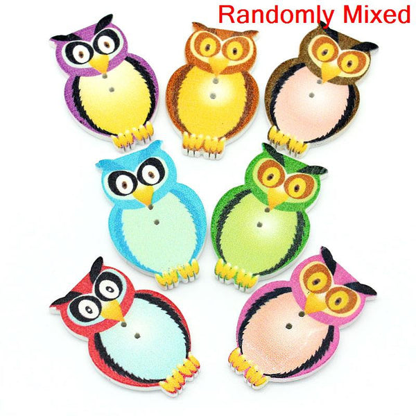Sexy Sparkles 10 Pcs Wonderfully Multicolor Wood Owl Shape Buttons