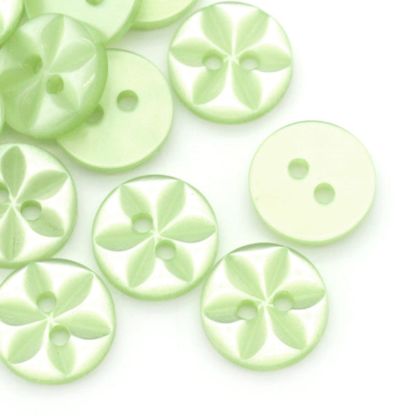 Sexy Sparkles 10 Pcs Resin Green Round Buttons Flower Pattern 11mm