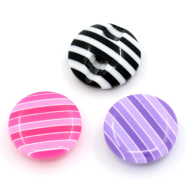 Sexy Sparkles 10 Pcs Resin Round Assorted Colors Stripe Pattern Buttons 14.5mm