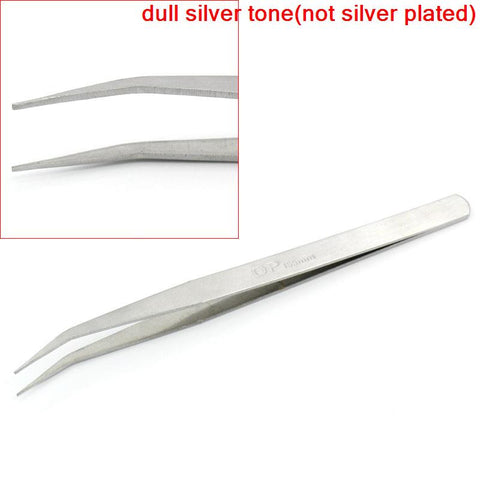 Sexy Sparkles One Bent Curved Pointed Tweezers Repair Tools Silver Tone inch Dpinch  Carved 155mm