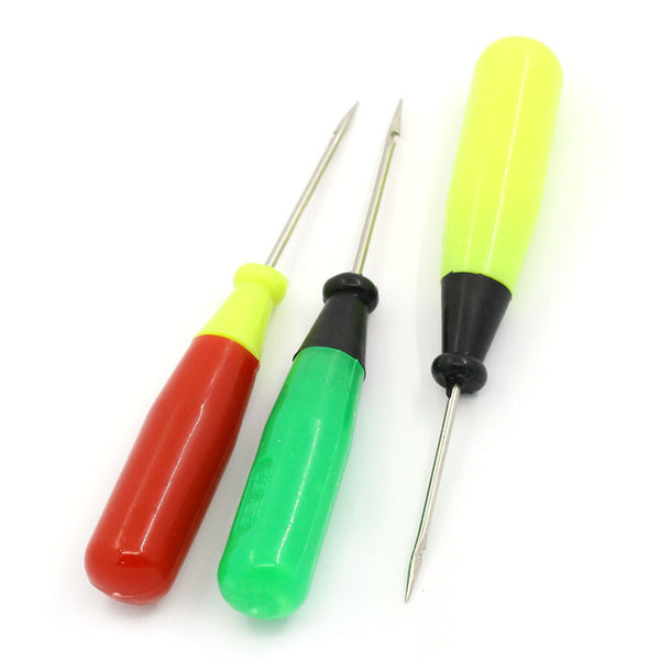 Sexy Sparkles 3 Pcs Plastic Handle Needle Awl for Sewing & Pattern Making 12cm Assorted Colors