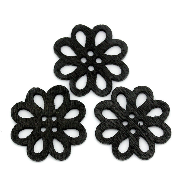 Sexy Sparkles 10 Pcs Flower Shaped Black Wood Buttons