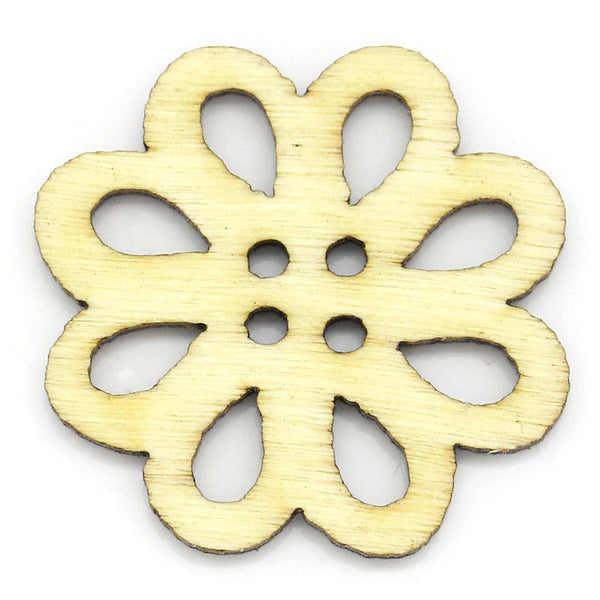 Sexy Sparkles 10 Pcs Flower Shaped Natural Wood Buttons 20mm