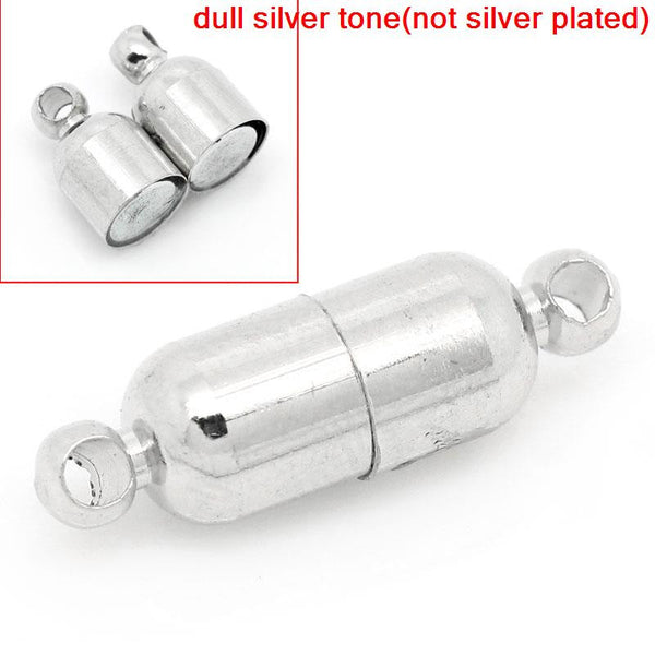 Sexy Sparkles Set of 4 Magnetic Clasps Oval Column  20x6mm Silver Tone