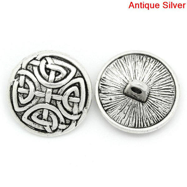 Sexy Sparkles 6 Pcs Round Metal Buttons Antique Silver Pattern Carved 17mm