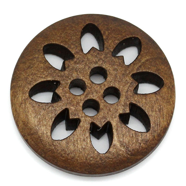 Sexy Sparkles 50PCs Wood Sewing Buttons Scrapbooking 4 Holes Round Mixed 3cm(1 1/8inch ) Dia.