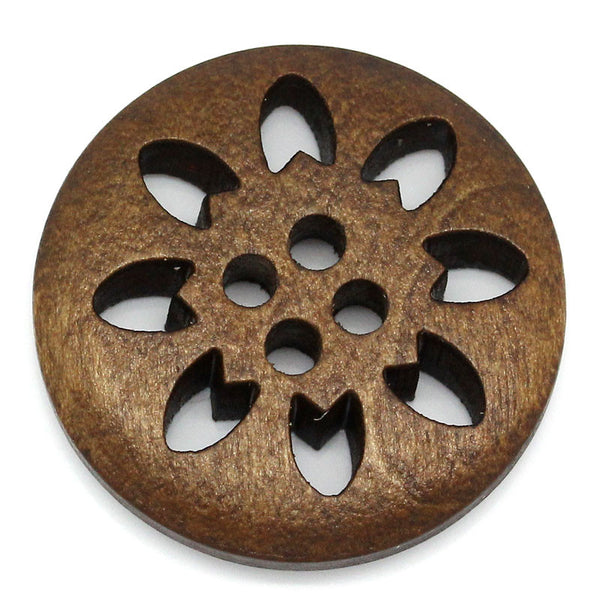 Sexy Sparkles 5 Pcs Round Brown Wood Buttons Snowflake 25mm
