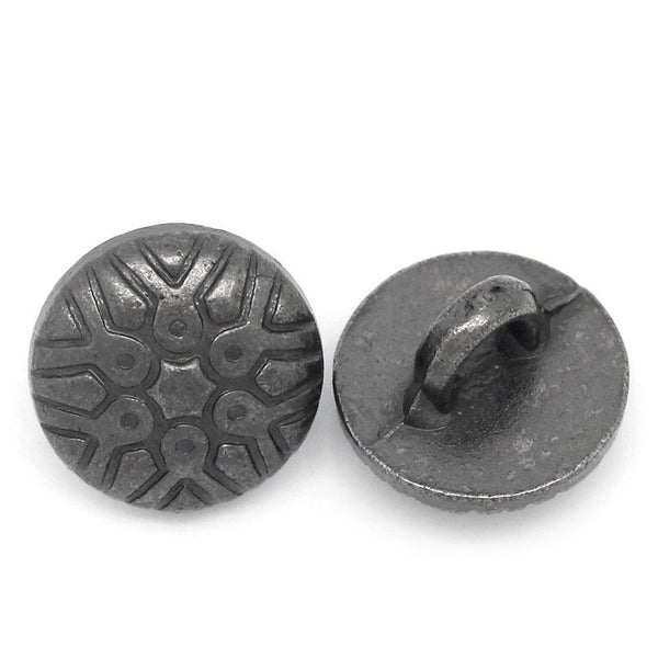 Sexy Sparkles 10 Pcs, Round Gunmetal Pattern Carved Buttons 12x8mm