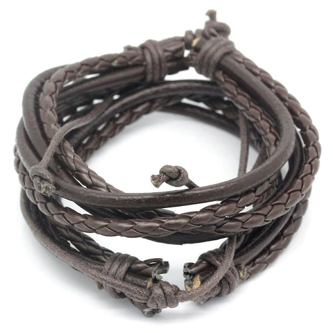 Sexy Sparkles 2-pack Leather Multi-Wrap Brown Bracelets Adjustable Wristband Cuff Bracelet