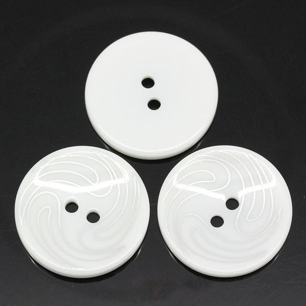 Sexy Sparkles 5 Pcs Resin Round White with Silver Stripe Buttons 25mm