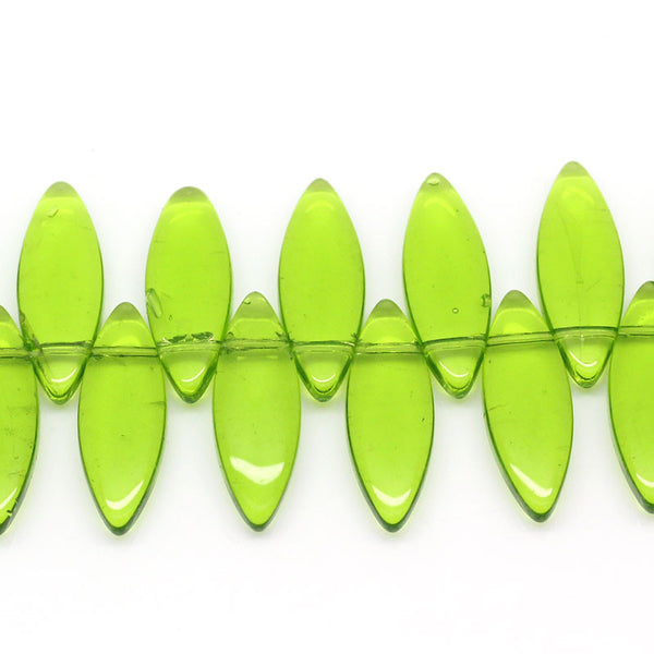Sexy Sparkles 50 Pcs Glass Loose Beads Oval Green 23x8mm,30cm(11 6/8inch ) long