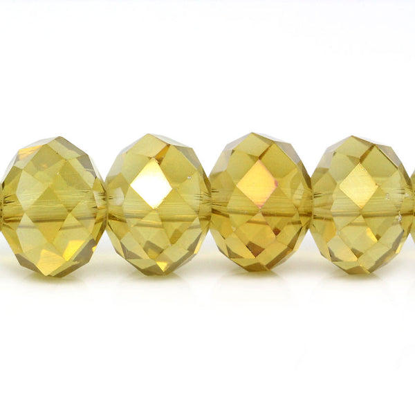 Sexy Sparkles 60 Crystal Glass Loose Beads Flat Round Yellow AB Faceted 14mm Dia