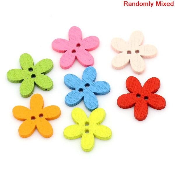 Sexy Sparkles 10 Pcs Flower Shaped Wood Buttons Assorted Colors