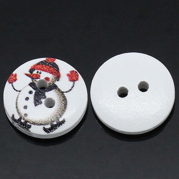 Sexy Sparkles 10 Pcs, Round Wood Snowman Holiday Buttons 15mm (5/8'')