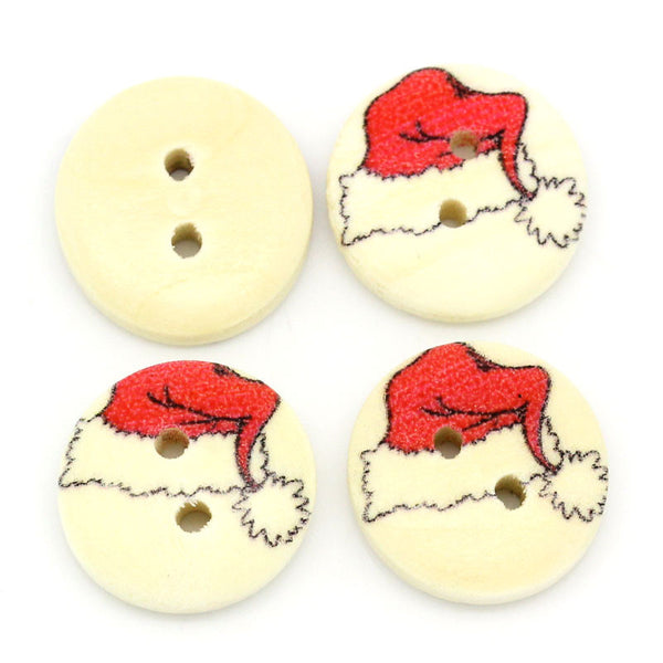 Sexy Sparkles 10 Pcs, Round 2 Holes Santa Hat Holiday Buttons 15mm (5/8'') Dia,