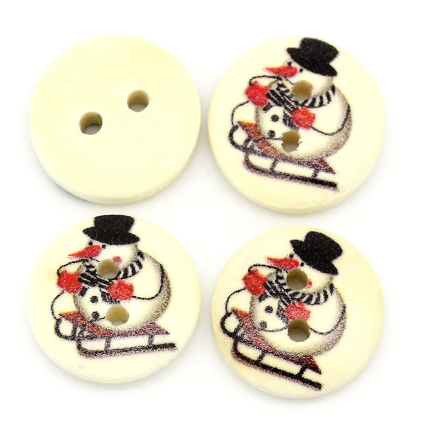 Sexy Sparkles 10 Pcs Round Wood Buttons Snowman Holiday Buttons 15mm (5/8'')