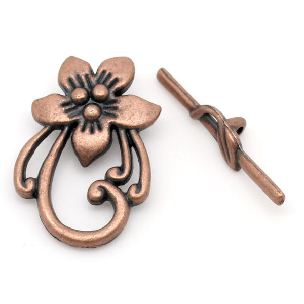Sexy Sparkles Set of Toggle Clasp Flower Antique Copper 30mm
