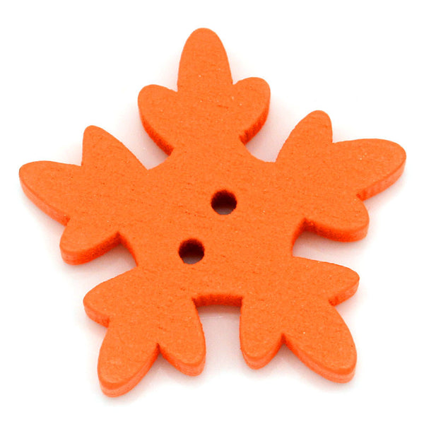Sexy Sparkles 10 Pcs Snowflake Shaped Wood Orange Holiday Buttons 25mm(1inch )