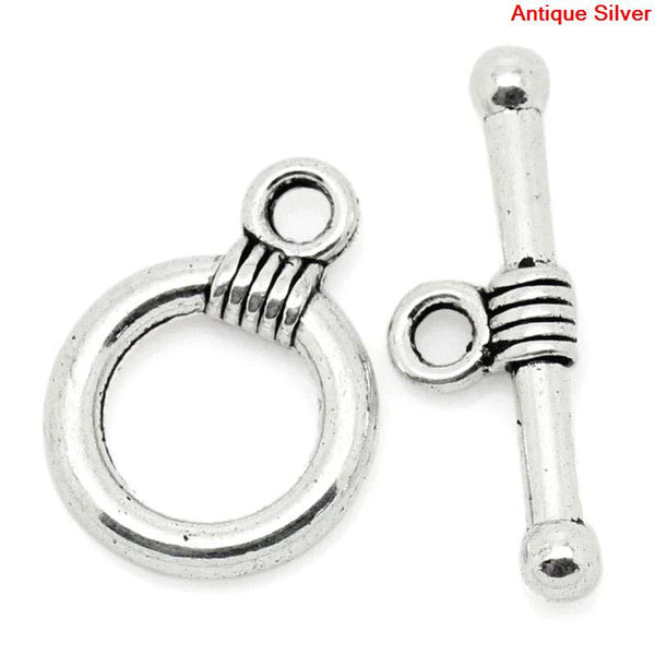 Sexy Sparkles 5 Sets of 2 Toggle Clasps Round Antique Silver 15mm