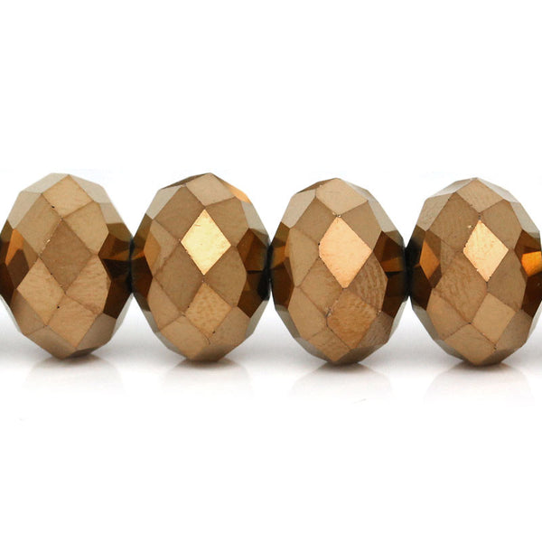 Sexy Sparkles 1 Strand Crystal Glass Loose Beads Flat Round Golden Faceted