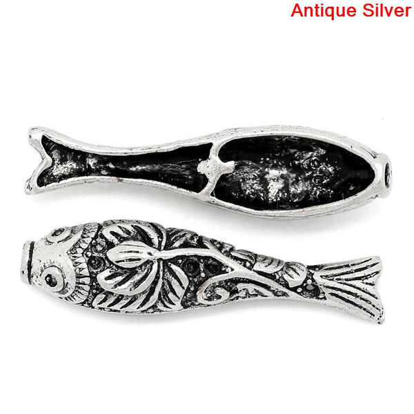 Sexy Sparkles 5 Pcs Cyprinoid Fish Antique Silver Spacer Bead 29x8mm, Hole : Approx 1.7mm