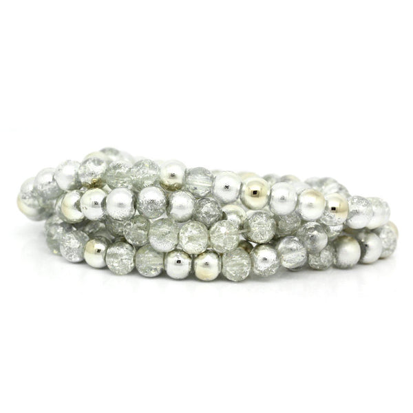 Sexy Sparkles 1 Strand, Silver Glass Pearl Beads 6mm Dia, 77cm ( 30 3/8'') Long, Approx 137 Pcs/strand