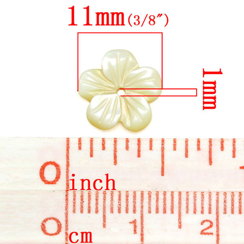 Sexy Sparkles 4 Pcs, Pale Yellow Flower Shell Beads 11x11mm (3/8''x3/8''), Hole: Approx 1mm