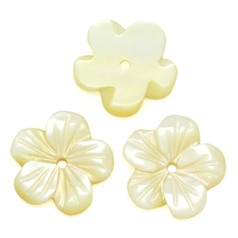 Sexy Sparkles 4 Pcs, Pale Yellow Flower Shell Beads 11x11mm (3/8''x3/8''), Hole: Approx 1mm