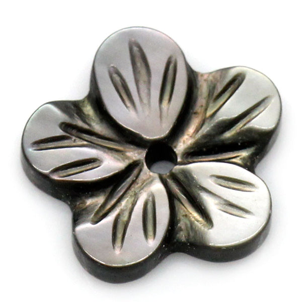 Sexy Sparkles 5 Pcs, Black Flower Shell Beads 10x10mm (3/8''x3/8''), Hole: Approx 1mm
