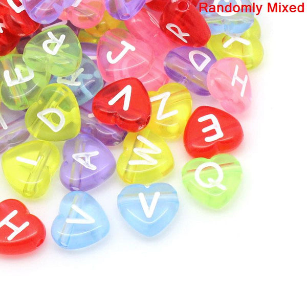Sexy Sparkles 300 Pcs, Mixed Alphabet Acrylic Heart Spacer Beads/ Letter inch A-Zinch