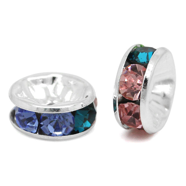 Sexy Sparkles 10 Pcs Copper Multicolor Rhinestone 8mm Rondelle Spacer Beads