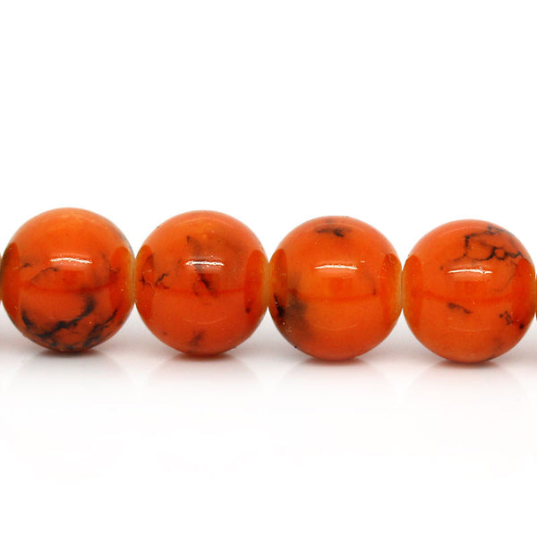 Sexy Sparkles 1 Strand Glass Loose Beads Round Orange Mottled