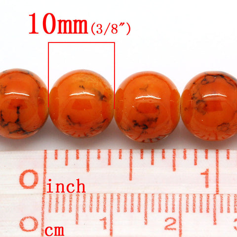 1 Strand Glass Loose Beads Round Orange Mottled - Sexy Sparkles Fashion Jewelry - 2