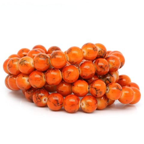 1 Strand Glass Loose Beads Round Orange Mottled - Sexy Sparkles Fashion Jewelry - 3
