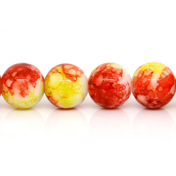 Sexy Sparkles 1 Strand Glass Loose Beads Round Red Yellow Mottled 10mm