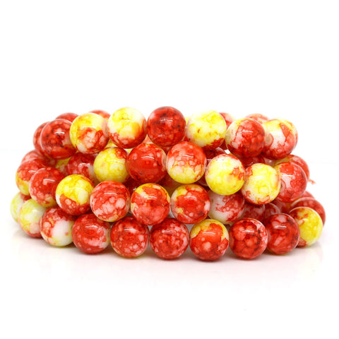 1 Strand Glass Loose Beads Round Red Yellow Mottled 10mm - Sexy Sparkles Fashion Jewelry - 3