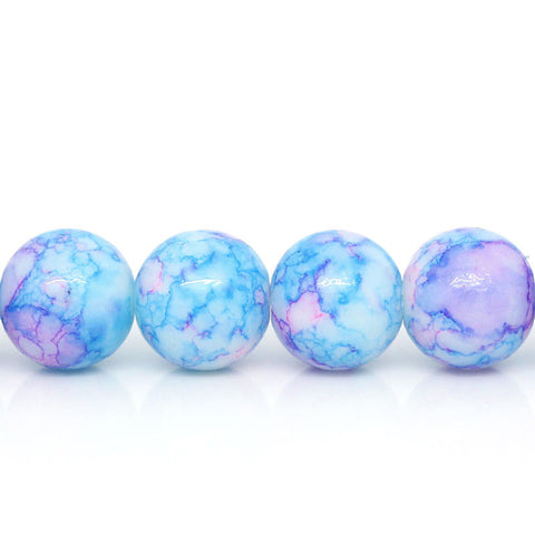 1 Strand Glass Loose Beads Round Blue Pink Mottled 10mm Approx. 84 Beads - Sexy Sparkles Fashion Jewelry - 1