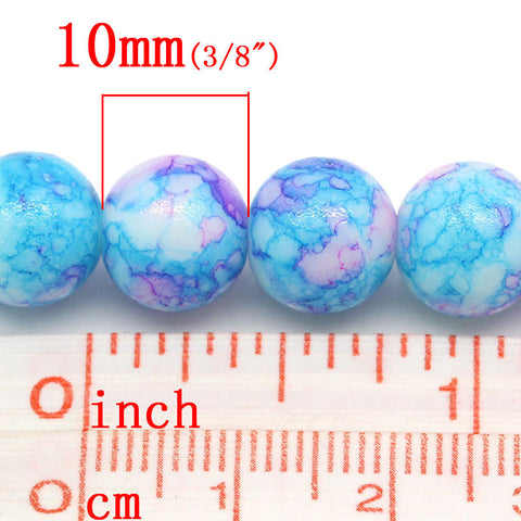 1 Strand Glass Loose Beads Round Blue Pink Mottled 10mm Approx. 84 Beads - Sexy Sparkles Fashion Jewelry - 3