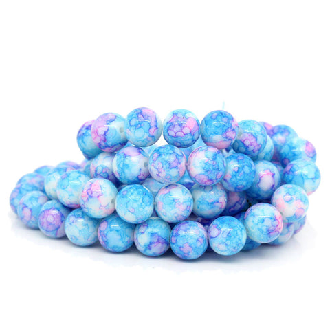 1 Strand Glass Loose Beads Round Blue Pink Mottled 10mm Approx. 84 Beads - Sexy Sparkles Fashion Jewelry - 2