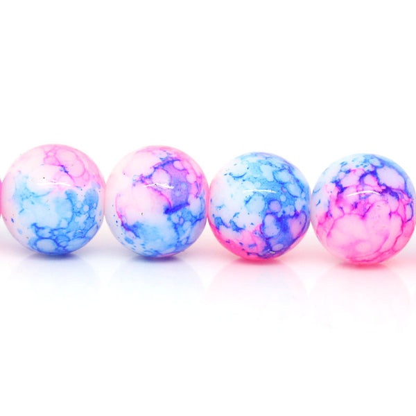 Sexy Sparkles 1 Strand Glass Loose Beads Round Pink & Blue Mottled 10mm, 81.5cm Long,Approx. 84 beads/strand