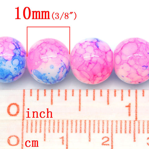 1 Strand Glass Loose Beads Round Pink & Blue Mottled 10mm, 81.5cm Long,Approx. 84 beads/strand - Sexy Sparkles Fashion Jewelry - 2