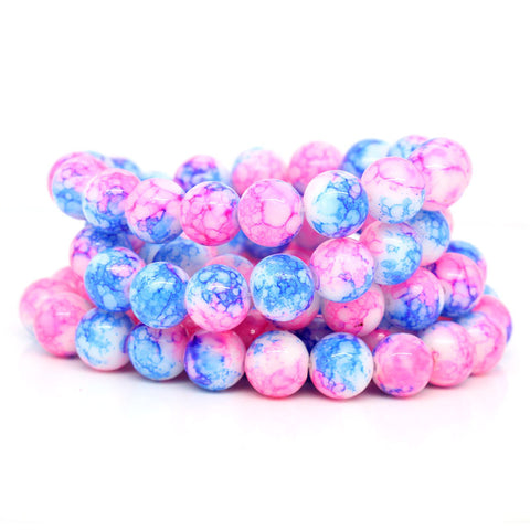 1 Strand Glass Loose Beads Round Pink & Blue Mottled 10mm, 81.5cm Long,Approx. 84 beads/strand - Sexy Sparkles Fashion Jewelry - 3