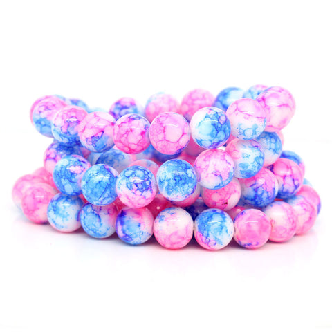 1 Strand Glass Loose Beads Round Pink & Blue Mottled 10mm, 81.5cm Long,Approx. 84 beads/strand - Sexy Sparkles Fashion Jewelry - 3