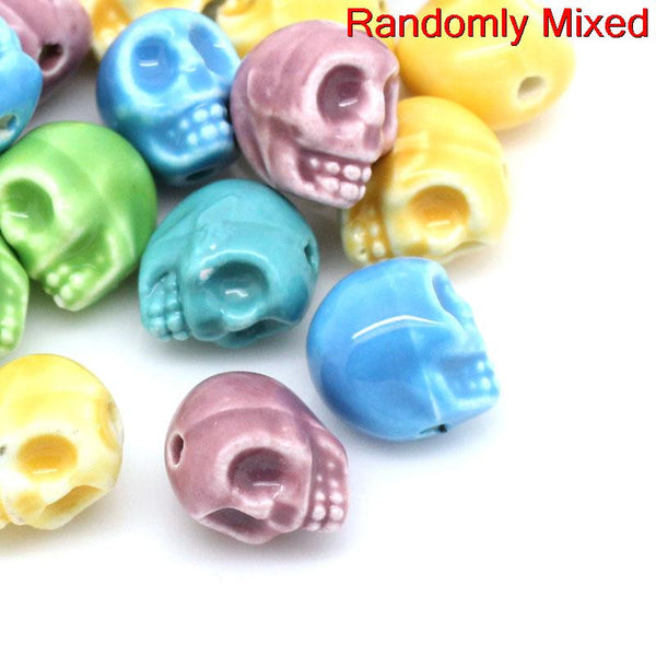 Sexy Sparkles 10 Pcs Ceramic Spacer Beads Halloween Skull Assorted Colors 14mm