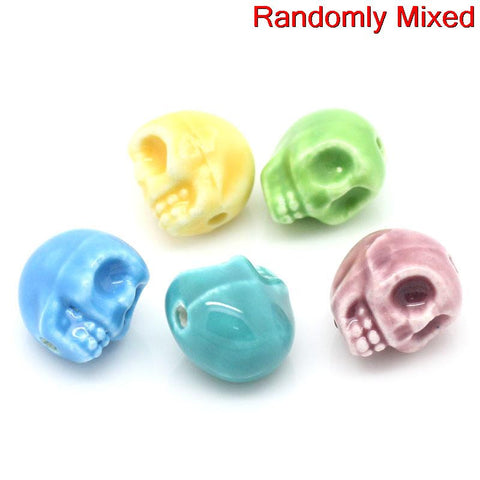 10 Pcs Ceramic Spacer Beads Halloween Skull Assorted Colors 14mm - Sexy Sparkles Fashion Jewelry - 3