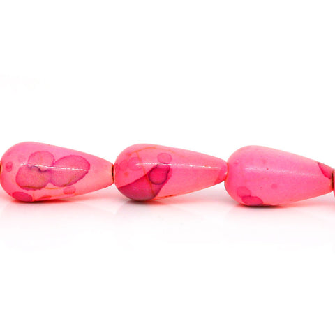 1 Strand Synthetic Agate Gemstone Loose Beads Teardrop Fuchsia 14mm - Sexy Sparkles Fashion Jewelry - 1